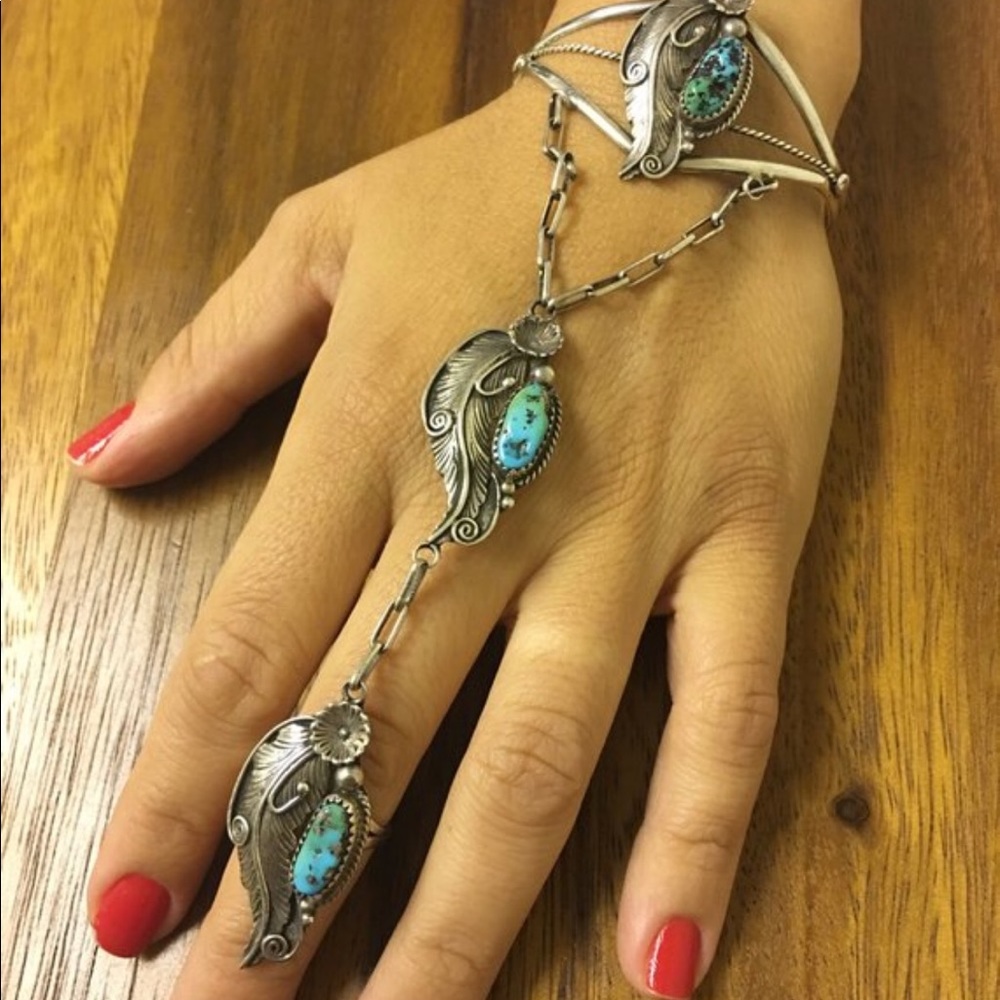 Hand made sterling silver turquoise ring bracelet